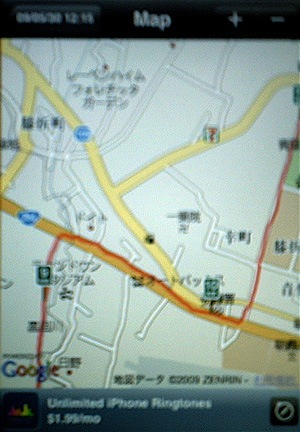 RunKeeperの地図上の軌跡