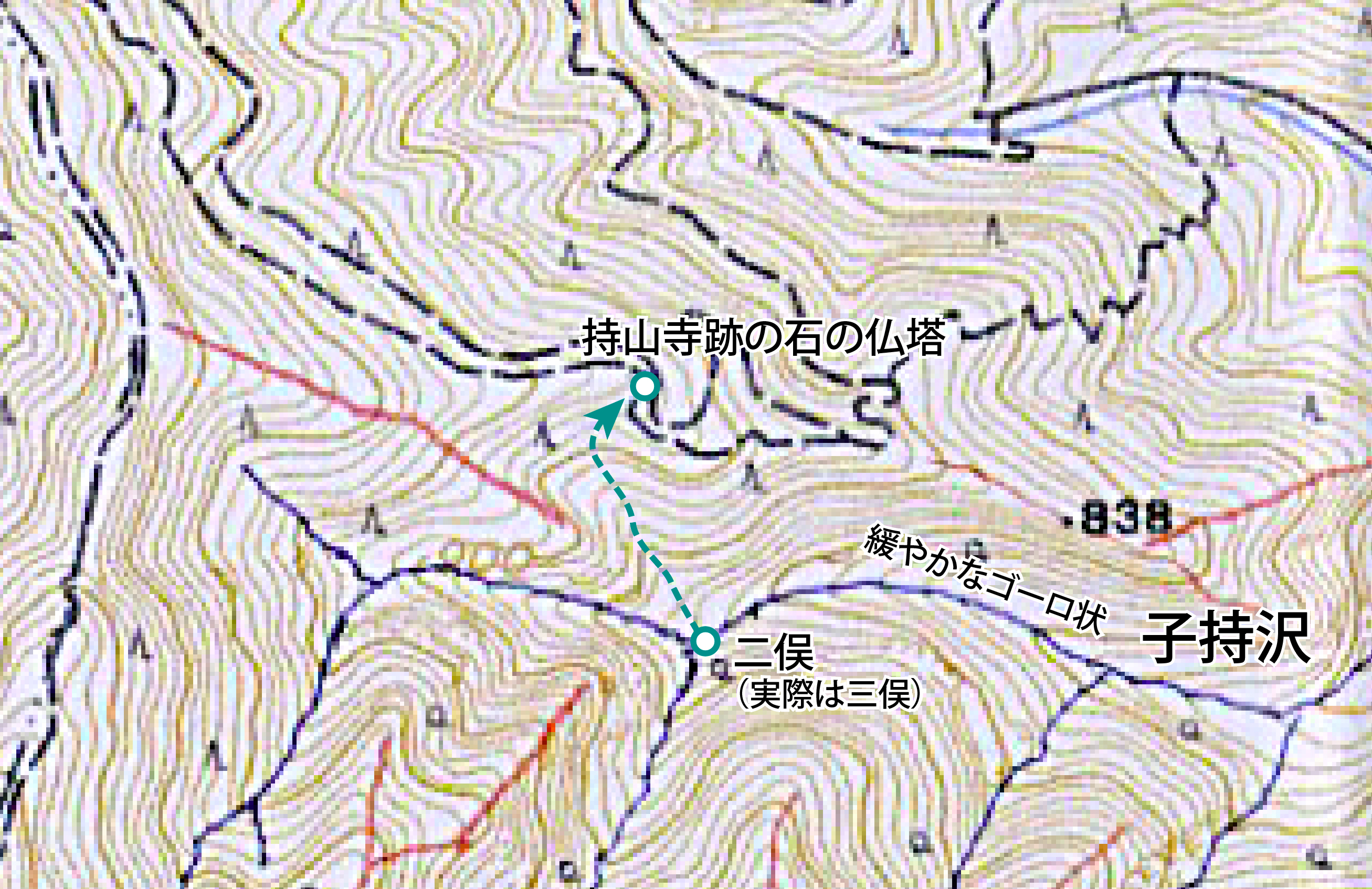 子持沢の二俣（三俣）の、いちばん右の小沢の詰めルート